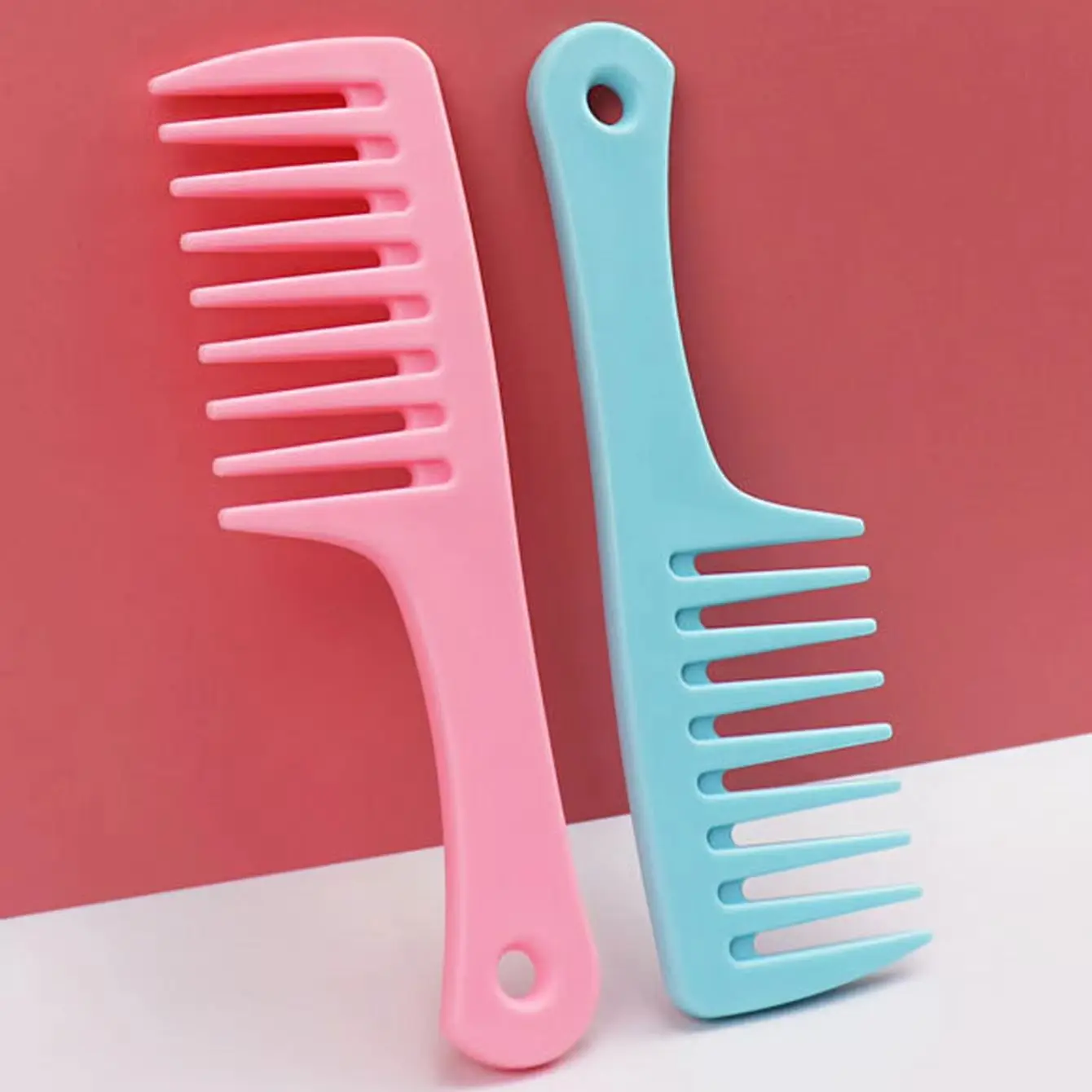 Professional wide tooth handle comb set, durable ABS plastic handle, smooth and anti hook hair, special for real hair wigs