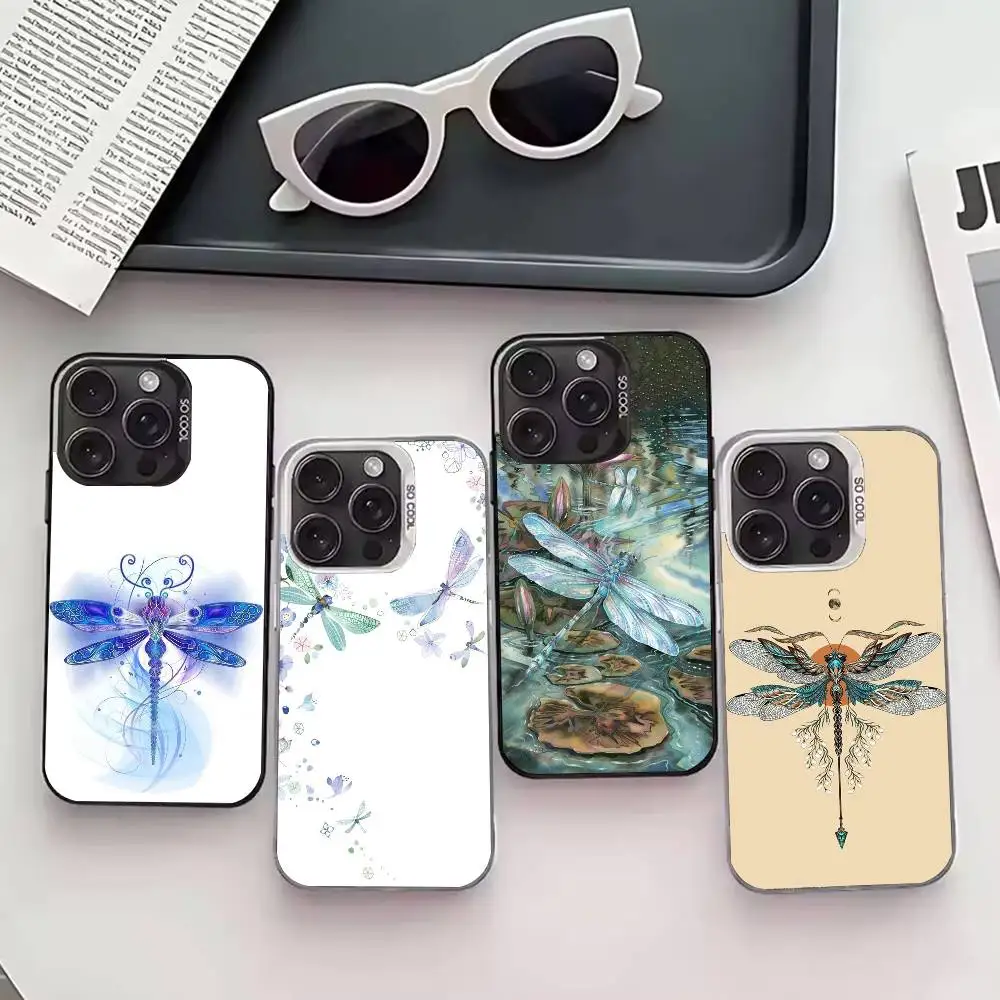 

D-Dragonfly Animal Art Phone Case For iPhone 17,16,15,14,13,12,11 Plus,Pro Max,XS,Colored silver phone case