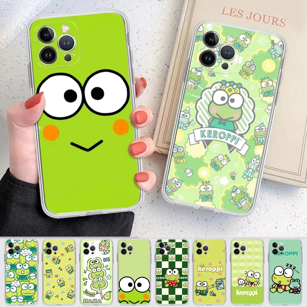 Cartoon K-Keroppi Green Frog Phone Case For IPhone 16 15 8 7 6 6S Plus X SE XR XS 14 11 12 13 Mini Pro Max Mobile Case