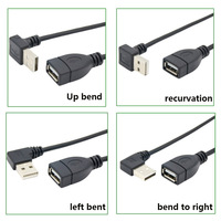 25CM/50CM/100CM USB 2.0 A Male To Female 90 Angled Extension Adaptor Cable USB2.0 Male To Female Right/left/down/up Black Cable