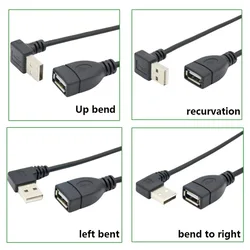 25CM/50CM/100CM USB 2.0 A Male To Female 90 Angled Extension Adaptor Cable USB2.0 Male To Female Right/left/down/up Black Cable