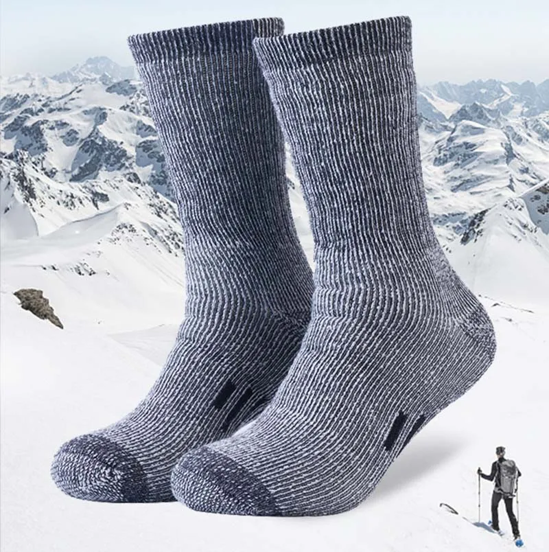 2 Pairs Wool Socks Thicken Warm Hiking Cushion Crew Socks For Men Women Wool Sports Socks Moisture Wicking Euro Size