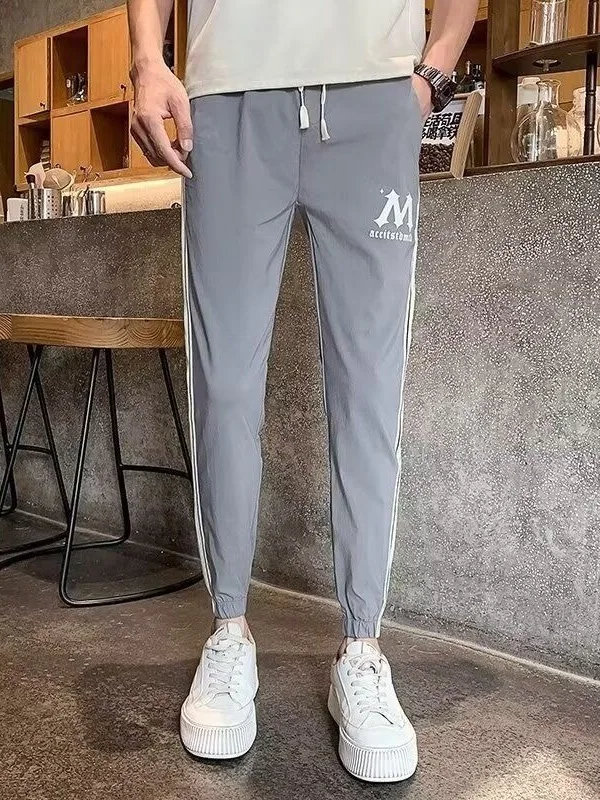 

Trendy Summer New Lettering Slim Fit Casual Pants Men's Nine Points Haome Spirit Long Pants Versatile Harajuku Sle Youth...