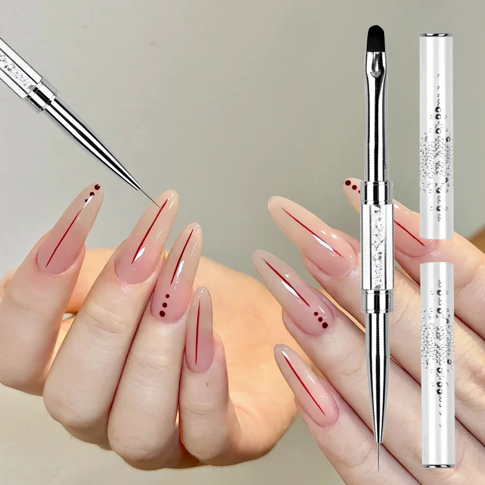 1pcs Double-headed Ultra-fine Needle Nail Liner Pen UV Gel Nail Brush Crystal Handle Drawing Shrimp Thread Nail Art Manicure Pen