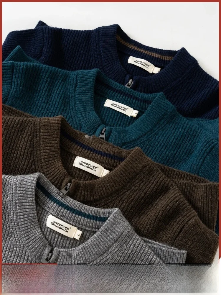 

Теплый, приятный для кожи мужской вязаный свитер на молнии, осень-зима, Новое поступление, повседневный круглый открытый кардиган для поездок на работу