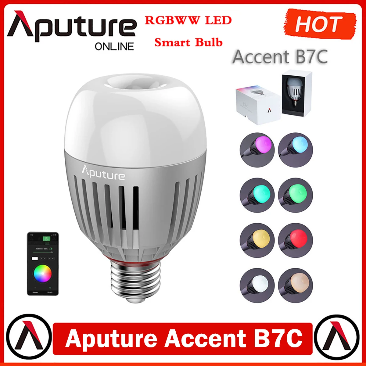 

Aputure Accent B7C 7W RGBWW LED Smart Light Bulb 2000k-10000K Adjustable 0-100% Stepless Dimming App Control Photography lights