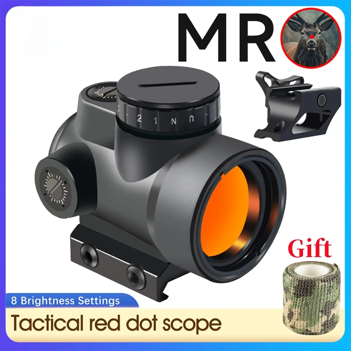 MR0 Reflex Red Dot Sight 1x25 Holographic Collimator Hunting 2MOA Optics Rifle Airsoft Scope 20mm Rail with Base