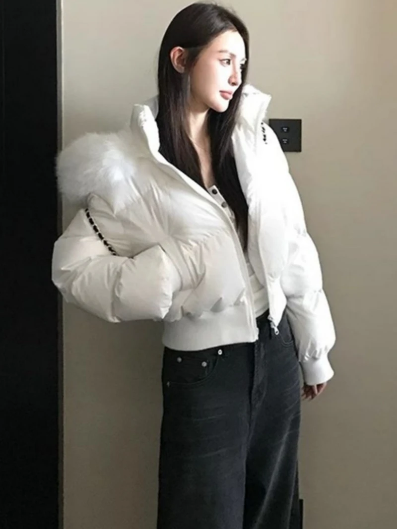 

Зимняя куртка-пуховик с капюшоном, женская короткая стеганая куртка с меховым воротником, популярная корейская одежда, верхняя одежда, женская стеганая куртка, женская