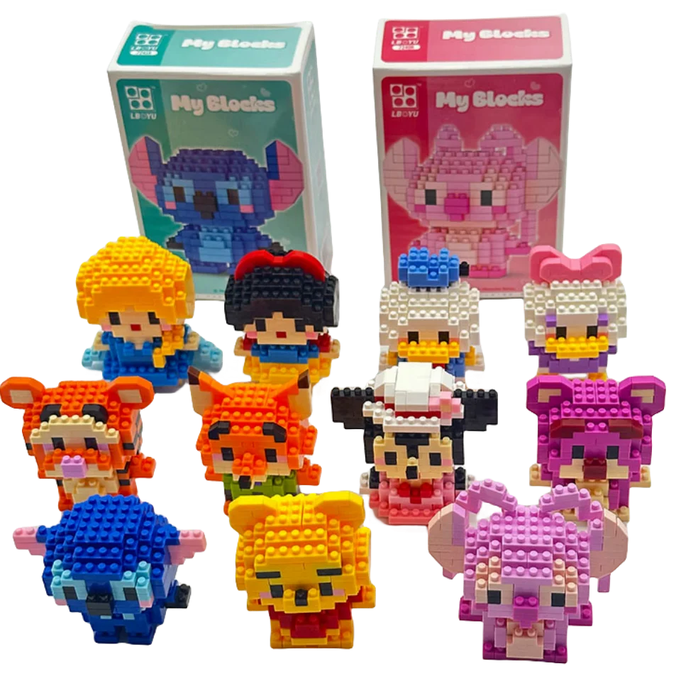 Bloques de construcción de princesa Stitch, Mini figura de acción, modelo de muñeca, bloques de Mickey Mouse, juguetes para montar para niños,