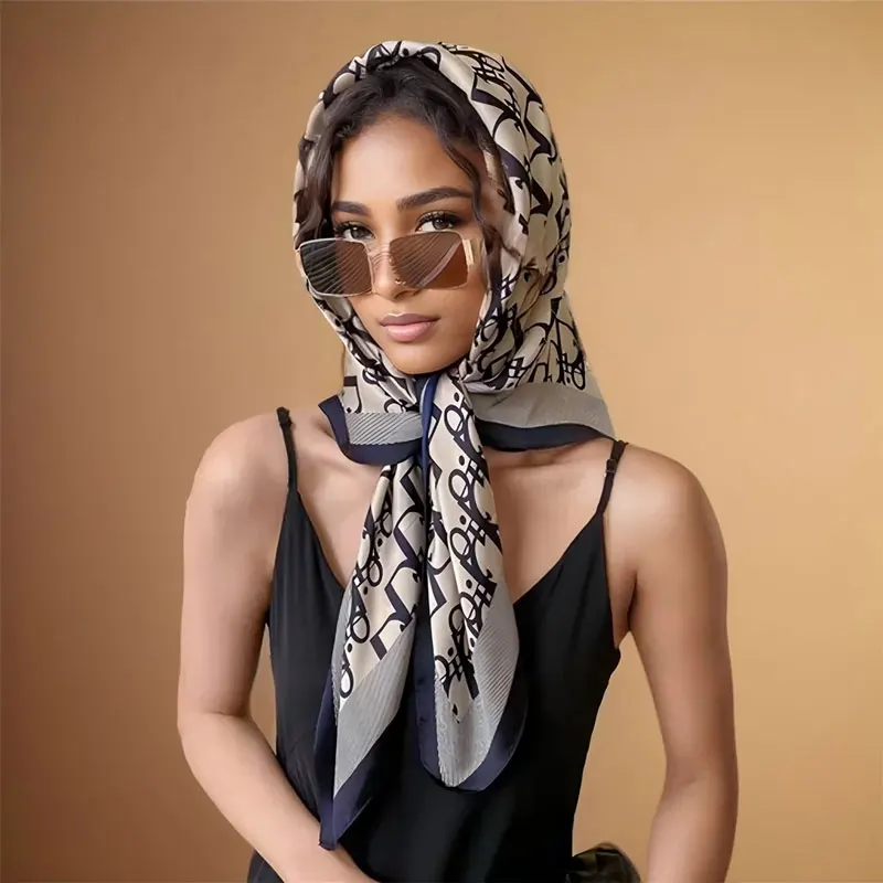 

Women's Faux Silk Scarf 70 Spring Summer Autumn Fashion Printed Letter Scrimple on Tote with Matching Small Square Shawl for Mom