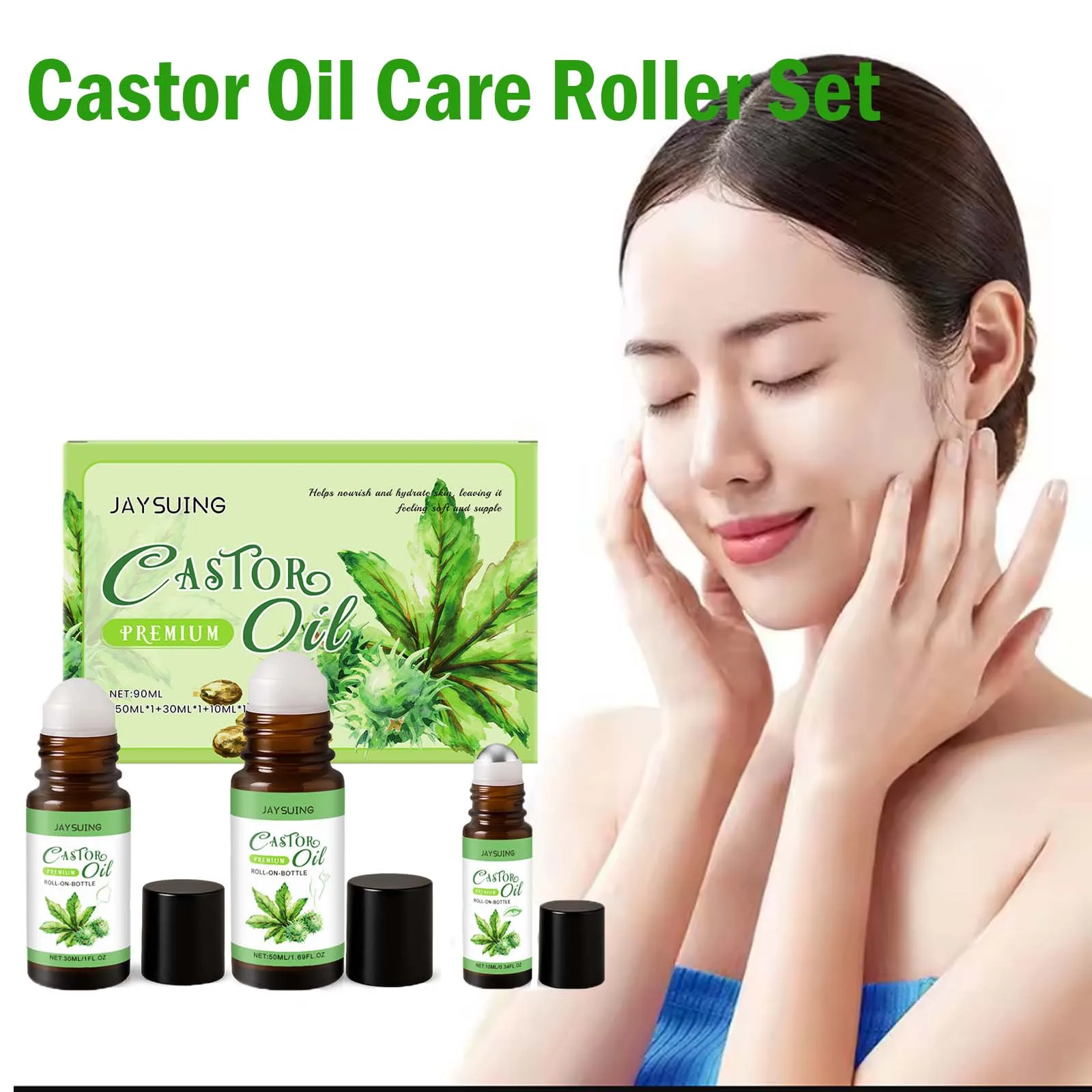 

Набор роликов для ухода за касторовым маслом для глаз, лица и тела, успокаивающий, увлажняющий, для сухой кожи, для использования с массажем или инструментами Гуа Ша