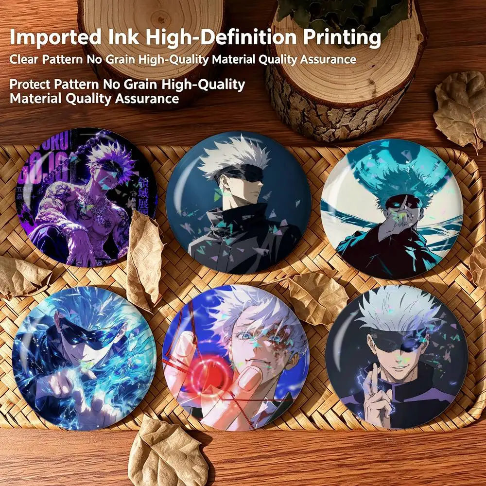 Cool G-Gojo Satoru  Custom Tinplate Round Button Badges Pins Brooches for Clothes Backpack