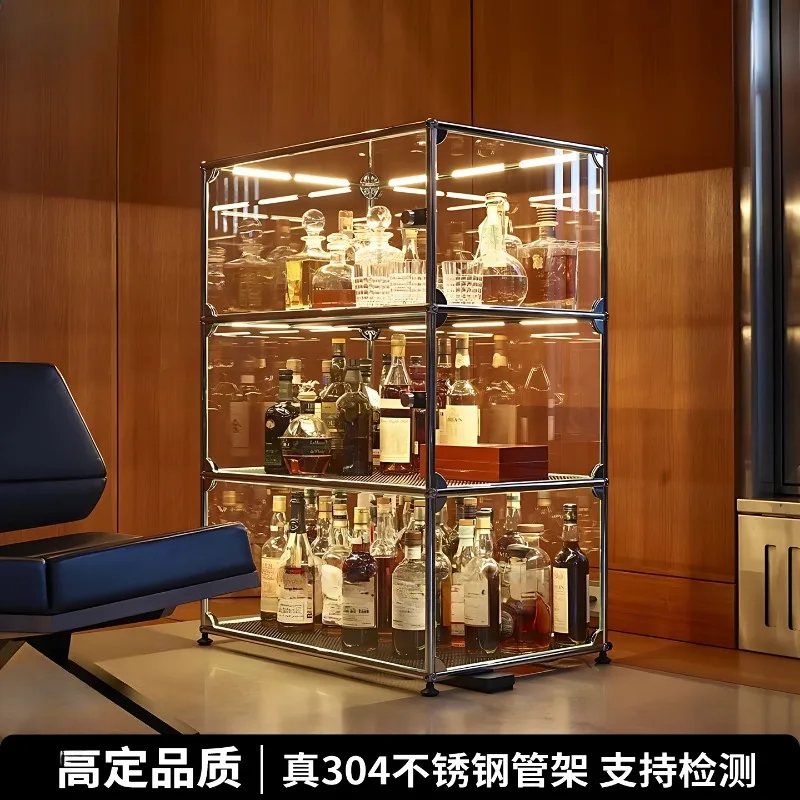 Medieval Module Combination Stainless Steel Side Cabinet Modern Simple Storage Lighting Display