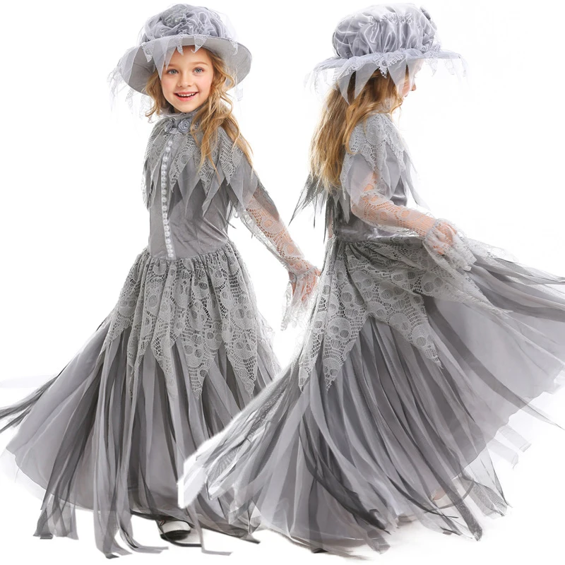 

Ghost Princess Cosplay Halloween Purim Fancy Dress Child Kids Skull Corpse Zombie Costumes For Girls
