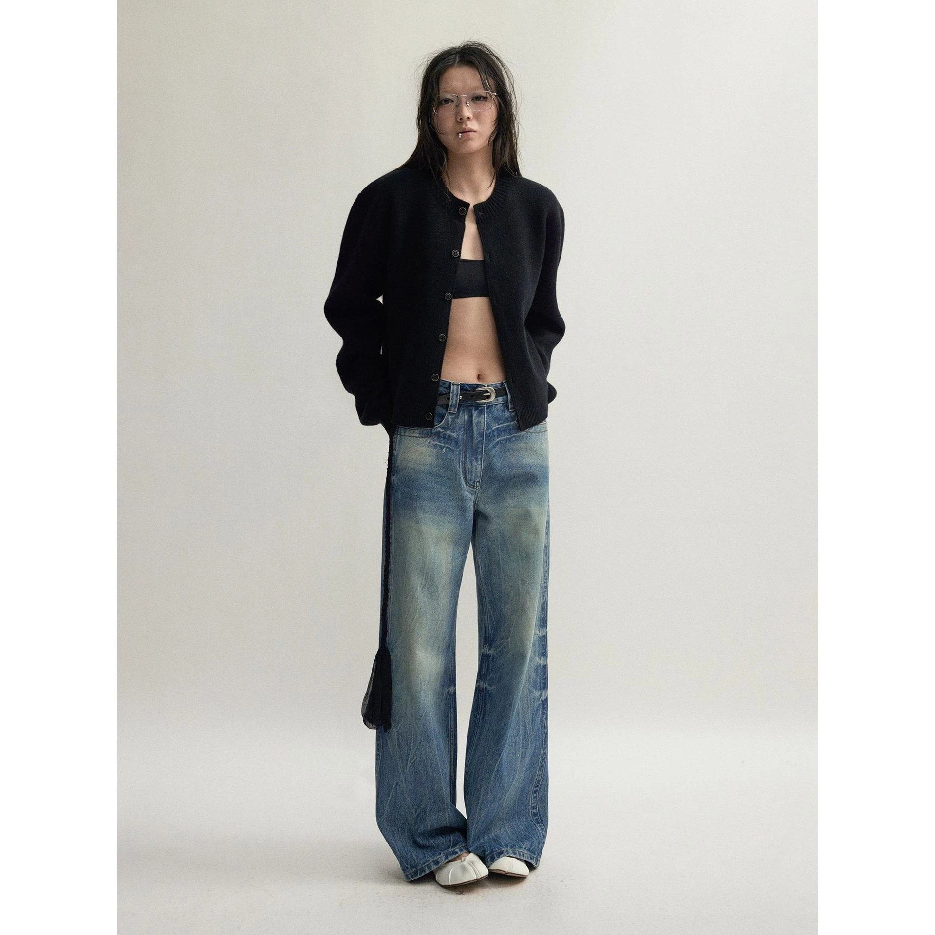 YYAHAHAS Merino Wool Cardigan Drop Shoulder Button Front Relaxed Fit Short Length Woman Minimalist Elegant Knitwear