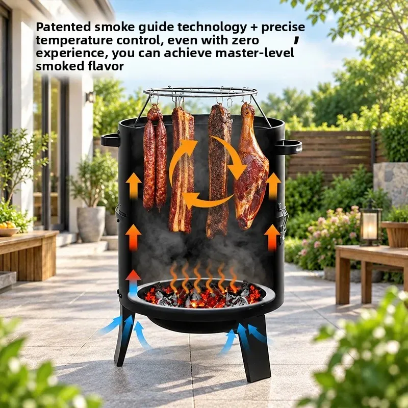 For Household Hanging Charcoal Grill Stove for Smoking Bacon Sausage Fish Roasting Chicken Duck Sweet Potato BBQ Barrel