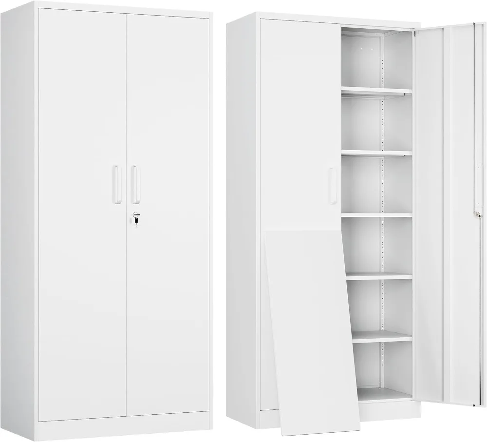 Yizosh Metal Garage Storage Cabinet with 2 Doors and 5 Adjustable Shelves - 71