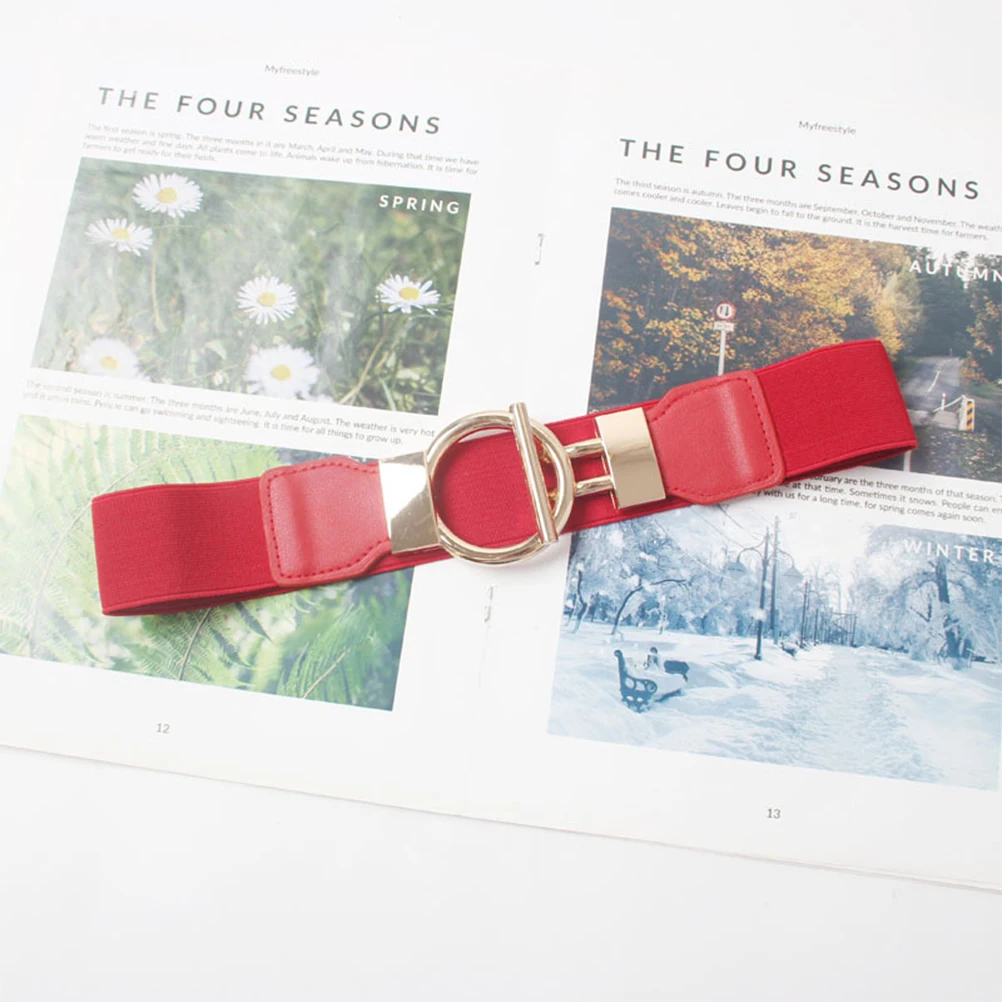 

Wide Women's Waist Belt Round Buckle Solid PU Girdle Red Cinch Stretch Decorative Accessories For Dresses Jeans Pants