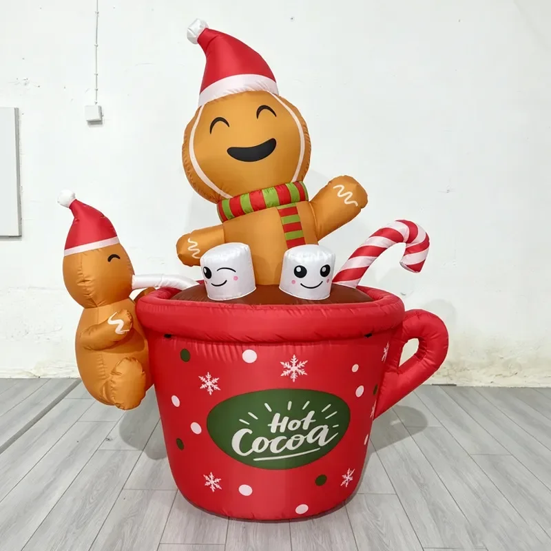 Inflatable Gingerbread Man Christmas Decoration Outdoor Garden Yard Light Up Air Blow Up Holiday Party Display Prop Novelty