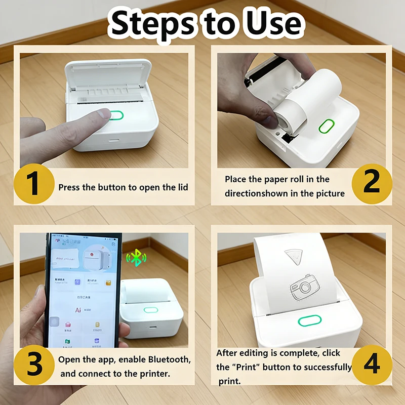 Thermal Mini Printer, Portable Inkless Sticker Maker,Bluetooth Free Cut Small Pocket Printer for Children DIY 57mm Photo Print
