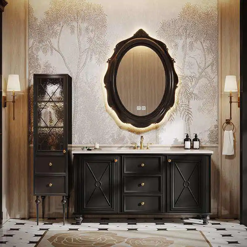 Oak floor-to-ceiling bathroom cabinet combination, toilet vanity, wash basin cabinet