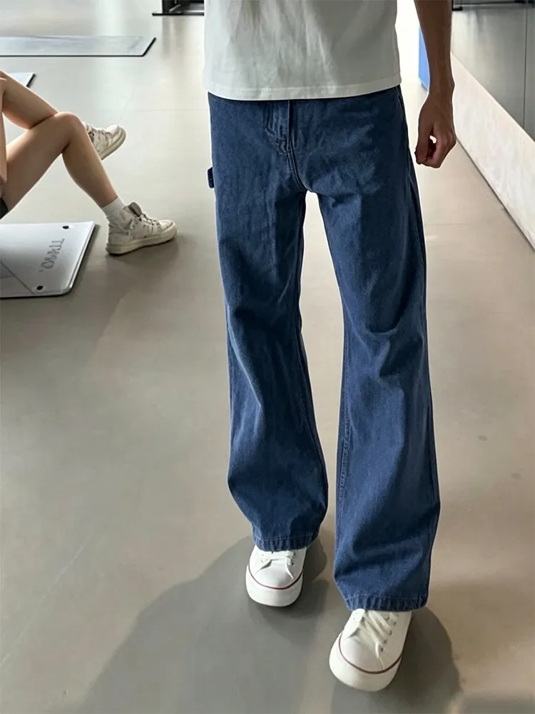 French Work Blue Knife Straight Leg Jeans Men's American Retro Loose Wide Leg Casual Long Trousers Workwear Classic Fit