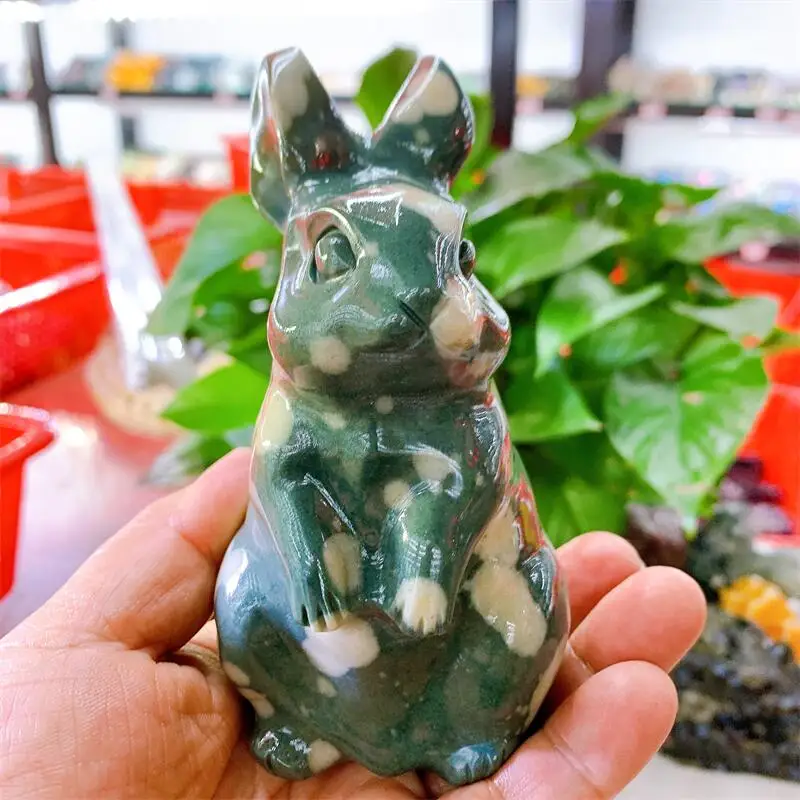 

12cm Natural Jade Rabbit Animal Cute Fashion Home Fengshui Decoration Crafts Healing Energy Ornament Gift 1pcs