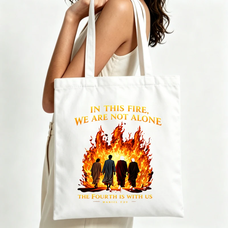 Women's flame graphic canvas tote bag with slogan-style print, perfect for casual daily use and urban outings