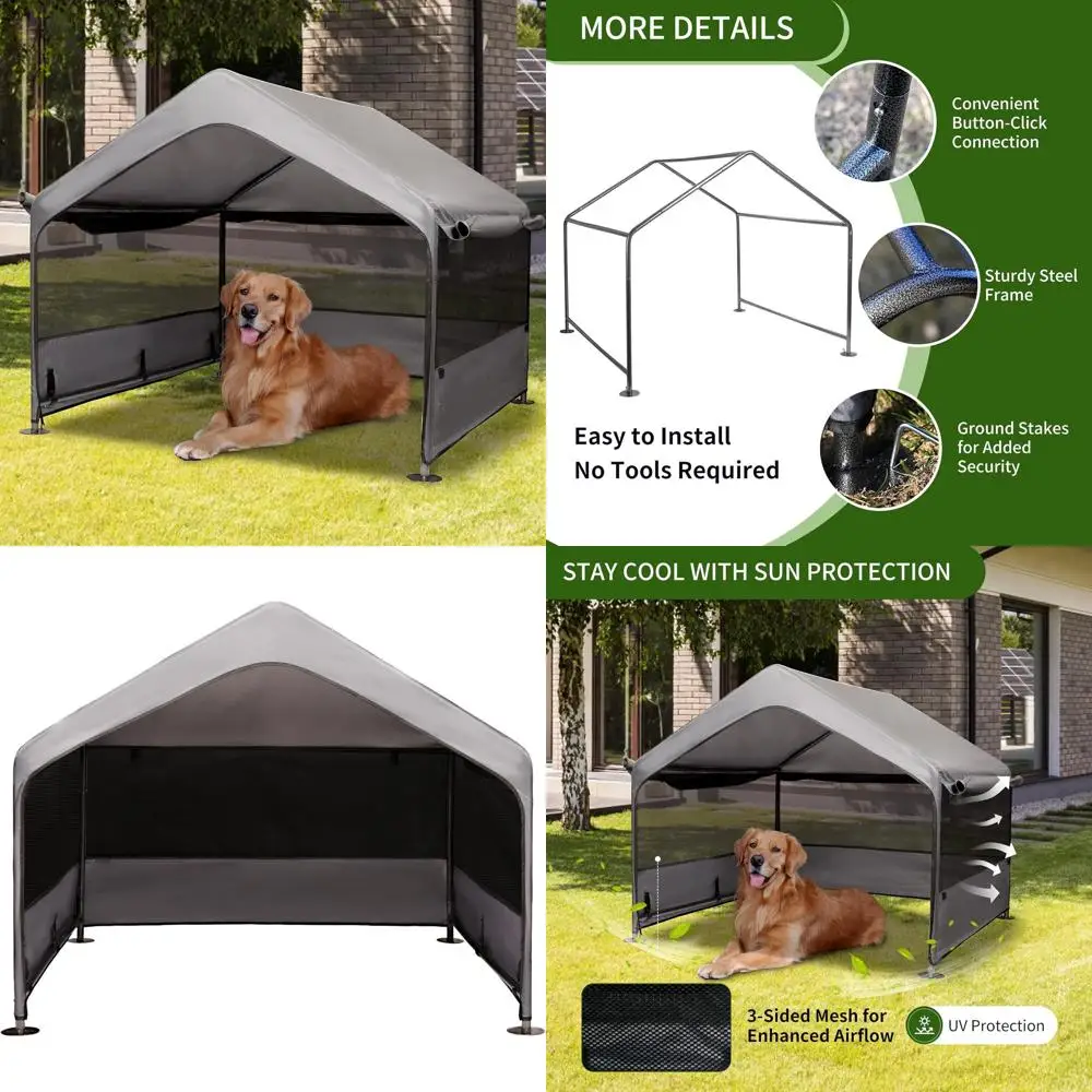 

Уличный большой домик для собак с 3-сторонними сетчатыми окнами, серый, с защитой от непогоды, 4x4x3.3 фута, для собак и кошек