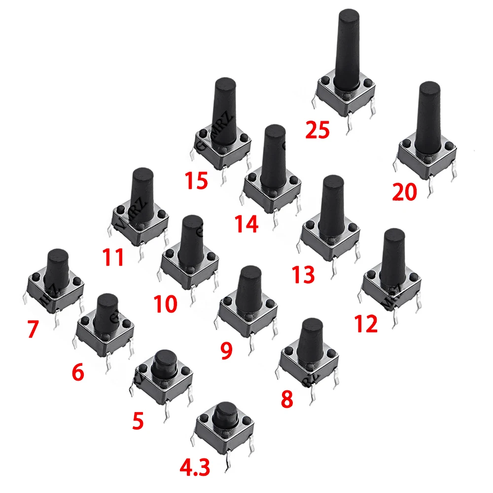 50PCS 4Pin Direct Plug Switch 6x6 Push Button Switch DIP 6X6X4.3 Light Touch Switch 6*6*4.3/5/6/7/8/9/10 The Power Switch