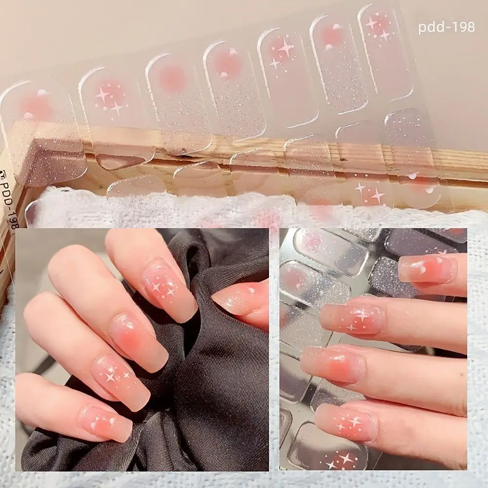 INS Trendy 14Strips Gel Nail Stickers Semi Cured Full Cover Gel Nail Polish Strips Floristic Nail Patch DIY Nail Art Making