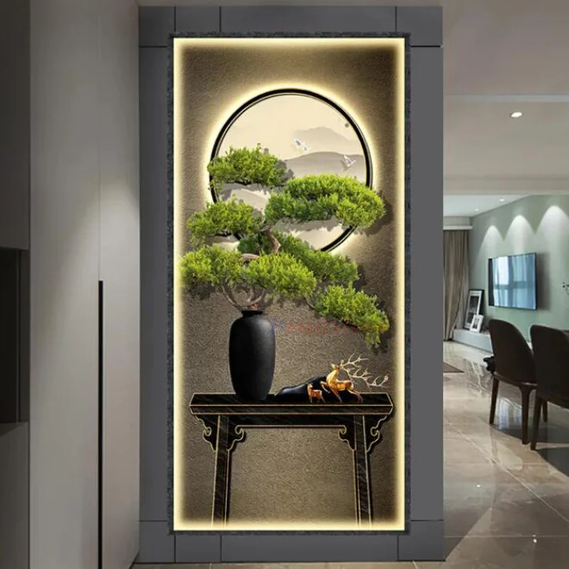 Chinese Green Pine Tree Waterfall Landscape Diamod Painting New 2024 Full Square Round Diamond Mosaic Porch Corridor Decor