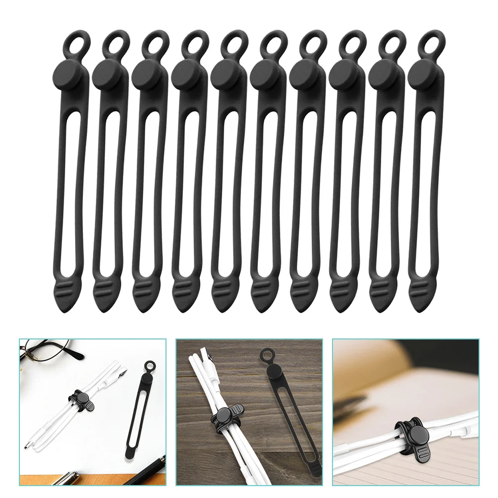 

10Pcs Silicone Cable Ties Reusable Cord Organizers Wire Management Holders for Data Cables USB Chargers Headsets Desktop