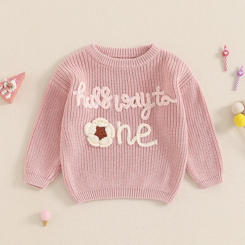 

Toddler Baby Girl Long Sleeve Floral Tops Letter Embroidery Knitted Fall Winter Pullover Infant Sweaters 3-12 Months Knitwear