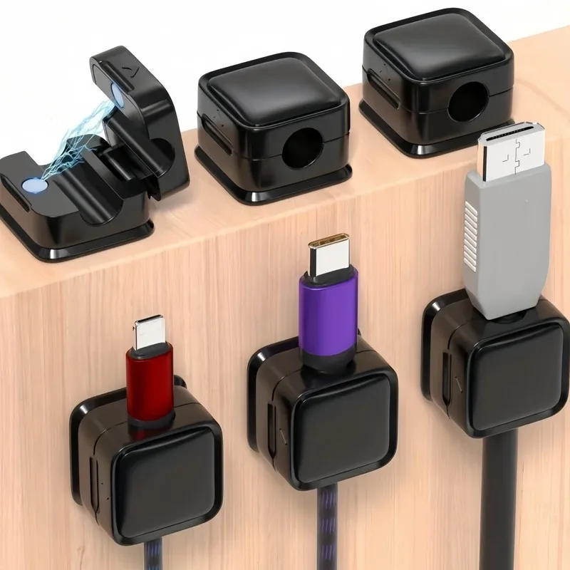 33 pcs Magnetic Cable Management, Compact Black Design, Office Desk Tidying Desktop Cable Organizing, Multi-Cable Compatible