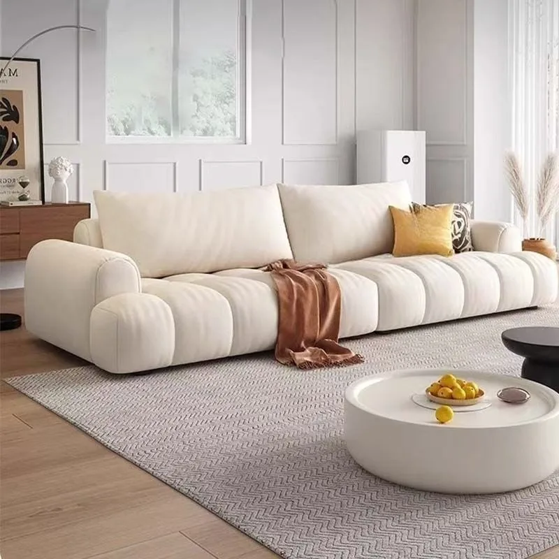 

Puff marshmallow cat paw fabric sofa straight row leave-in French cream style living room modern simple