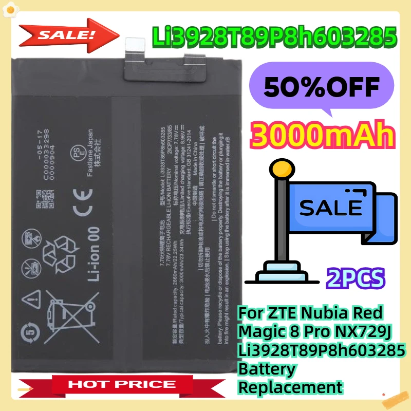 

For ZTE Nubia Red Magic 8 Pro NX729J Li3928T89P8h603285 3000mAh Battery Replacement 2pcs