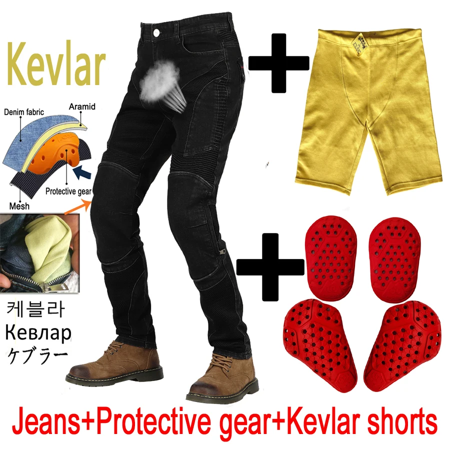 Men Motorcycle jeans Aramid Motorcycle Kevlar pants Protective Gear Riding Touring Black Motorbike Trousers Kevlar shorts