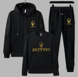 Spring Autumn Men's Sweatshirt Suit Letter Printed Zipper Pockets Hoodie+Drawstring Sweatpants Fashion Male 2Pcs Set