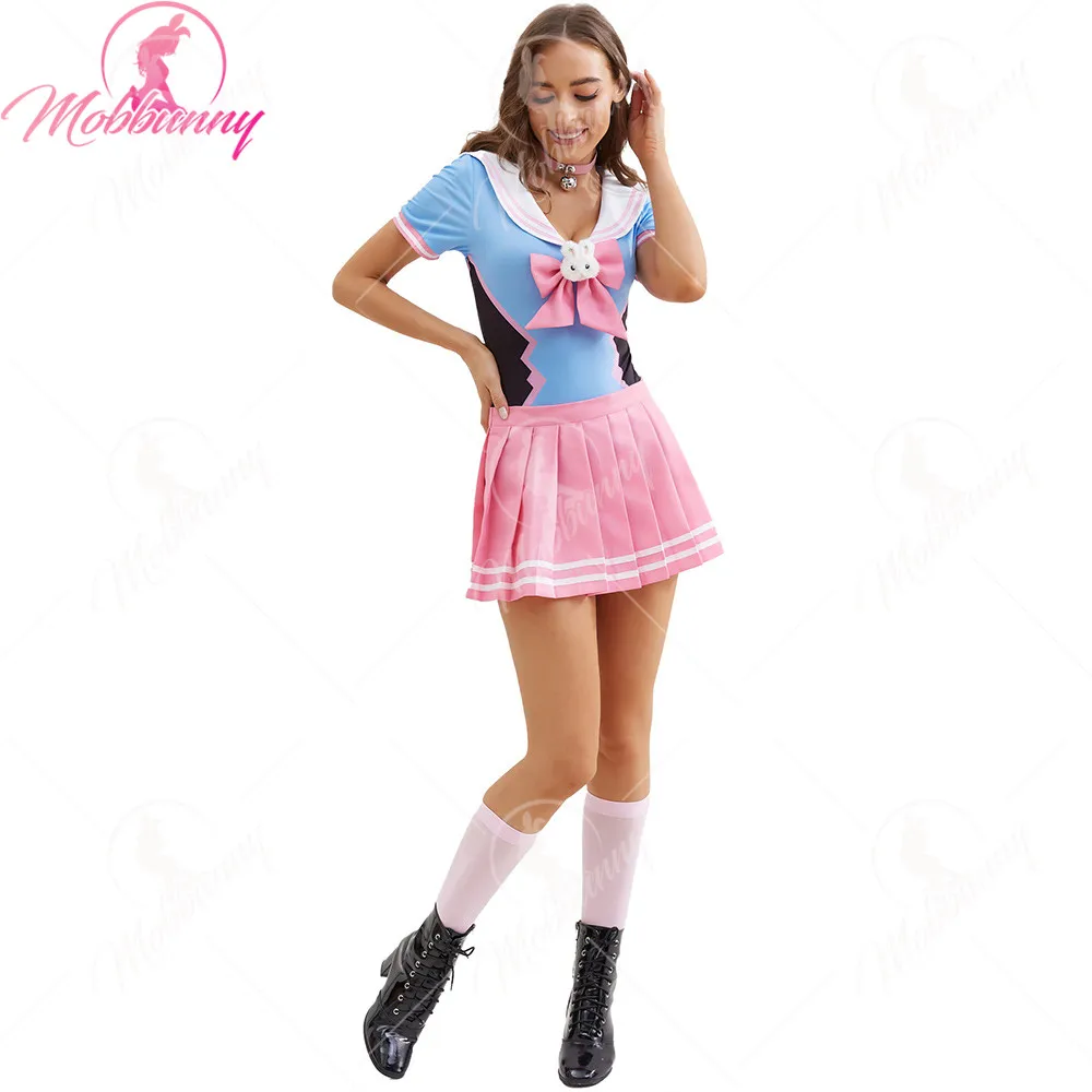 

US Stock Mobbunny Women's Bunny Bodysuit Skirt Set With Socks Romper Onesie Pajamas Button Crotch Daily for Halloween