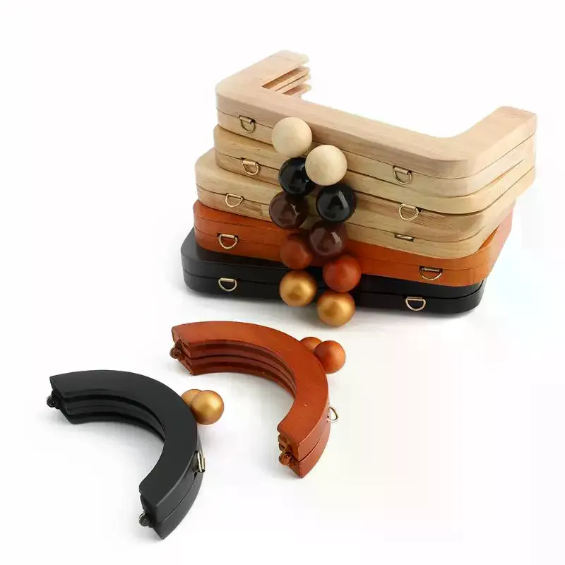 Wooden Handle For Bags Closure Kiss Clasp Purse Frame Women Handbags Woven-bag DIY Handmade Bracket Accessories
