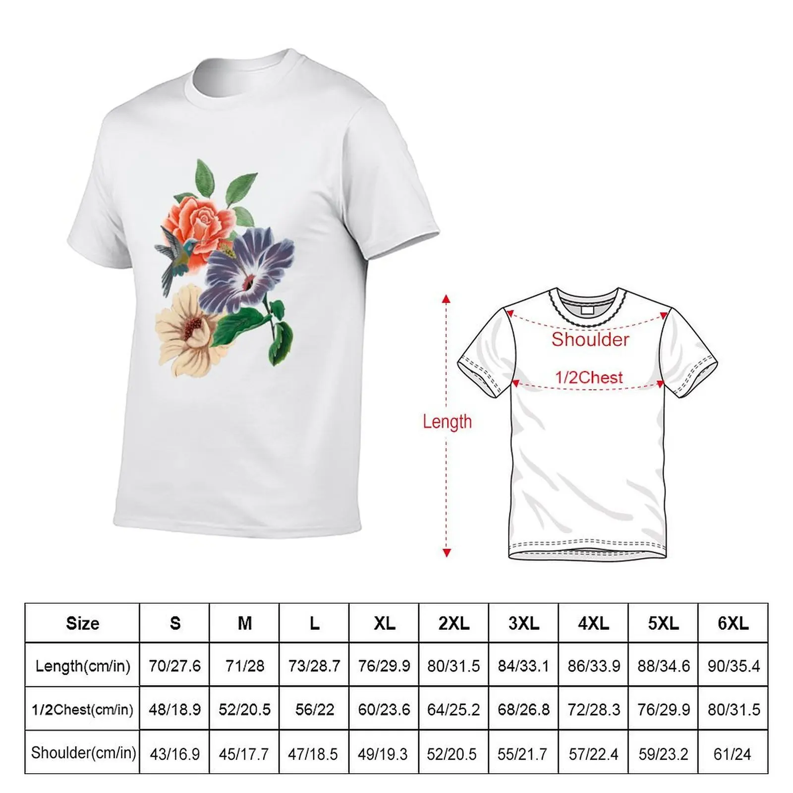 Floral Bouquet and Hummingbird T-Shirt t shirts for man graphic tees man t shirts cotton T-Shirt