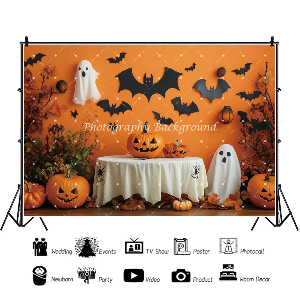 Happy Halloween Kürbisse Fledermäuse Fotografie Hintergrund Indoor Szenen Zelte Kamin Spinnweben Halloween Dekor Familie Party Hintergrund