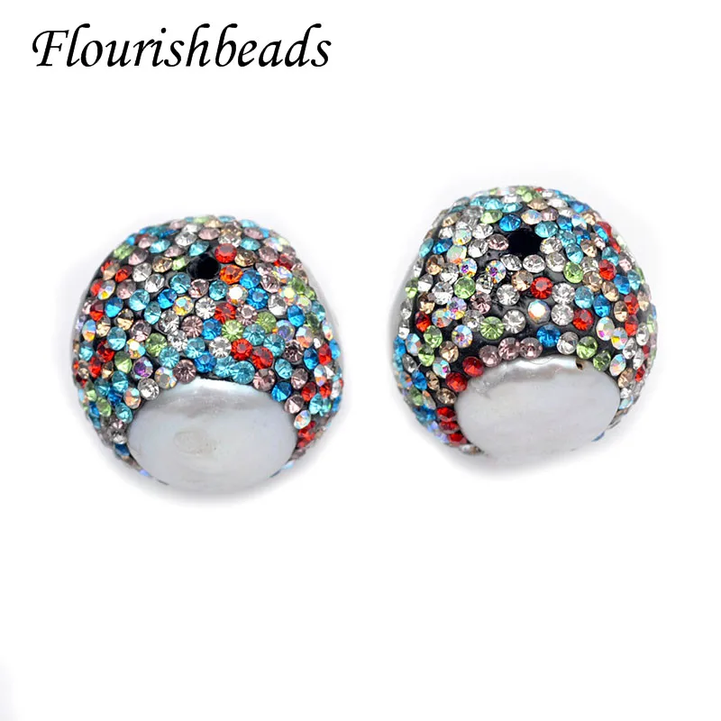 Colorful Cubic Zircon Beads Paved  Natural White Pearl Oval Shape Loose Beads Fit Fashion Jewelry Making Parts Supplier 10pcs