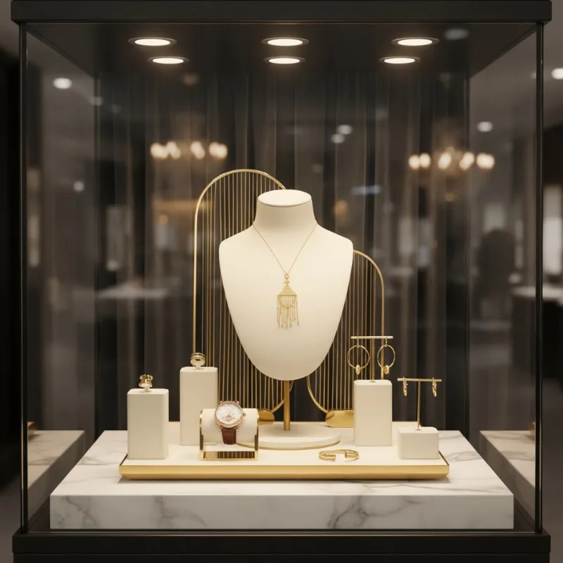 Luxury white minimalist jewelry display stand with free combination counter