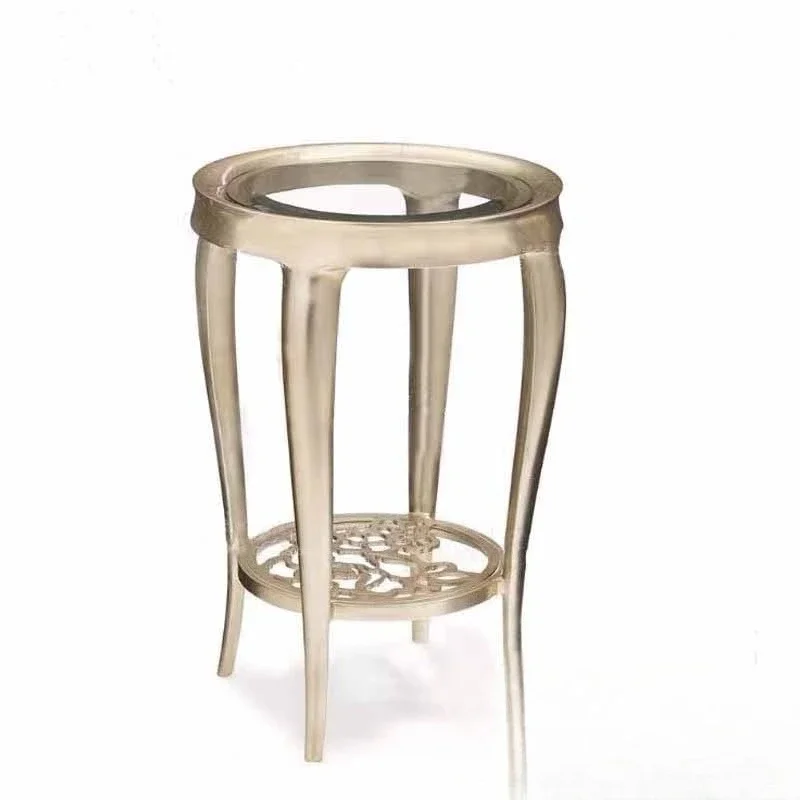 

American customer carved hollow coffee table modern living room round high-end villa tea table custom furniture glass coffee