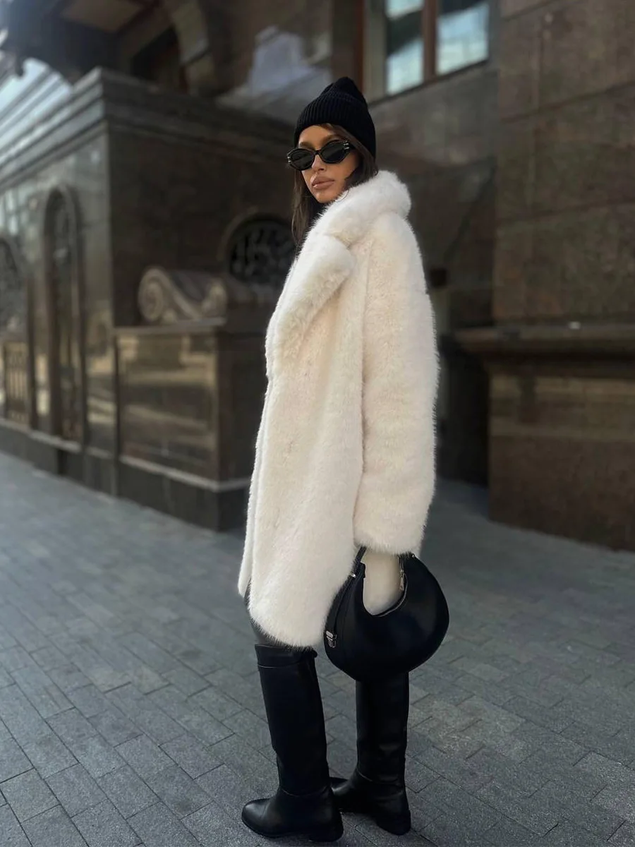 Płaszcze ze sztucznego futra damskie pluszowe regularne do biura dla mamy styl uliczny haft prążkowane ciepłe modne modne zapinane na zatrzaski dopasowane