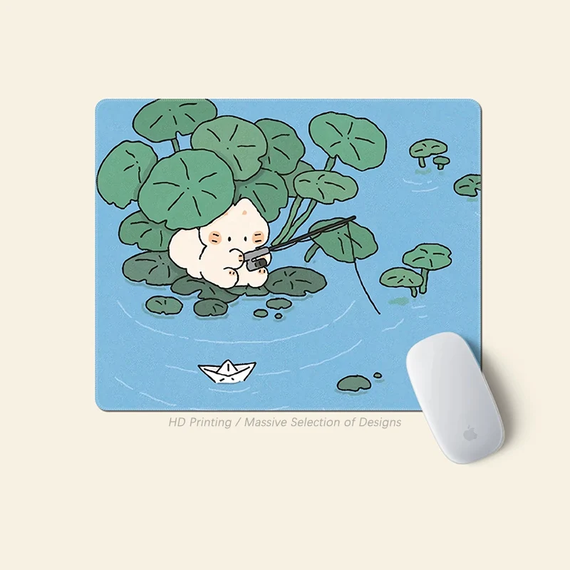 

Small Mouse Pad 2026 Summer illustration Harajuku style Kitten Fishing Pattern Desk Mat Mat Green Anime Gamer Gift Office Mat