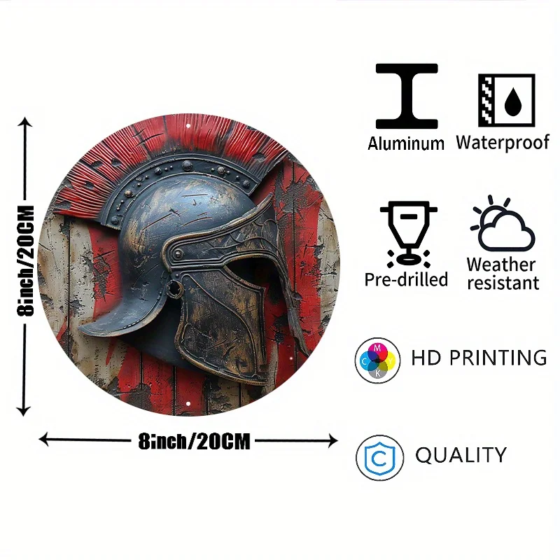 1pc Spartan Half Face Mask Round Aluminum Sign - 8x8 Inch, 20x20cm, Waterproof & Weather Resistant for Home, Room, Porch,