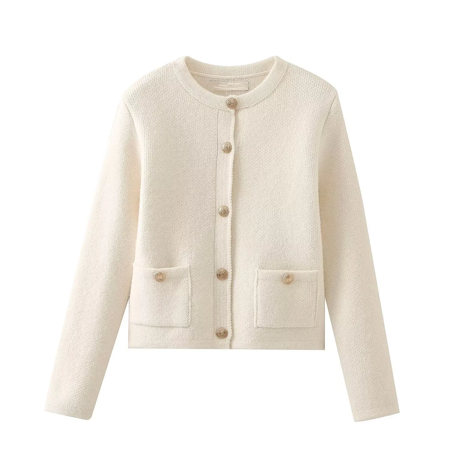 Veste à col rond à manches longues, simple boutonnage, petit style parfumé, blanc, nouveau, automne et hiver